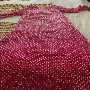 Fuchsia Sequin Dot Maxi Dress/indian Pakistani